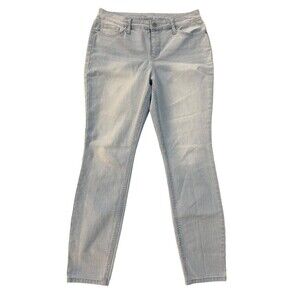 Crown & Ivy Women's size 4P Light Blue Striped Hi-Rise Skinny Stretch Jeans